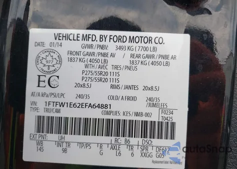 2014 Ford F-150 Platinum from USA, damaged, VIN 1FTFW1E62EFA64881